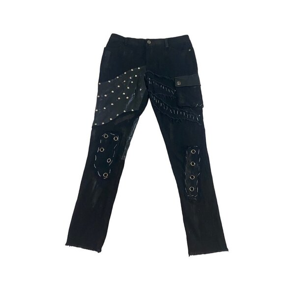 Devil's Fashion Denim - Devil's Fashion Women's Black Steam Punk Gothic Detailed Jeans - Medium